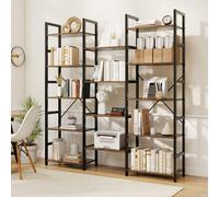Costway 172Cm Tall Industrial Bookshelf Triple Metal Frame Bookcase W/ 14 Open Shelves Brown