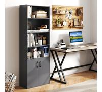 Costway 178 Cm Bookcase W/ 2-Door Cabinet 6-Tier Modern Storage Cabinet-Grey