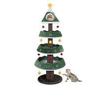 COSTWAY 179cm Cat Tree, Christmas Tree Shape Cats Tower with 3 Plush Platforms, Enclosed Top Perch, Scratching Posts, 11 Hanging Balls, Multi-Level Kitten Activity Center