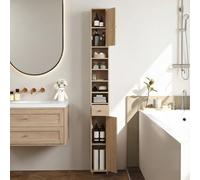 Costway 180 Cm Bathroom Tall Slim Cabinet Freestanding Storage Cabinet W/ Drawer-Natural
