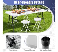 Costway 180 CM Folding Plastic Dining Table with Handle Metal Legs and Non-Slip Foot Pads