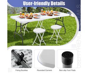 Costway 180 CM Folding Plastic Dining Table with Handle Metal Legs and Non-Slip Foot Pads