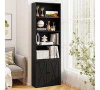 Costway 180 Cm Freestanding Bookcase Modern Bookshelf With 2-Door Cabinet-Black