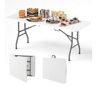 Costway 180 Cm Portable Folding Table 180 Kg Fold-In-Half Table-White
