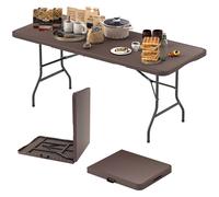 Costway 180 cm Portable Folding Table Fold-in-Half Dining Table Camping Table in Brown COSTWAY Brown