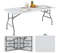 Costway 180cm Folding Dining Table Fold-in-half Picnic Long Table w/ Handle in White COSTWAY White