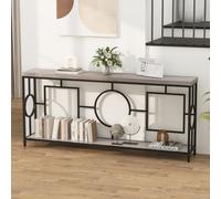 Costway 180Cm Long Mid-Century Console Table Rustic Metal Frame Sofa Table