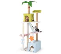 Costway 180Cm Tall Cat Tree Multi-Level Aesthetic Beach-Themed Cat Tower-Color