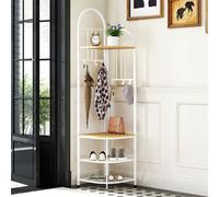 Costway 180Cm Tall Corner Hall Tree 4-Tier Coat Rack Entryway Shoes Shelf Organizer Natural