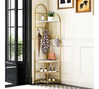 Costway 180Cm Tall Corner Hall Tree 4-Tier Coat Rack Entryway Shoes Shelf Organizer White & Gold