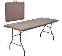 Costway 182 Cm Center Folding Table Portable Plastic Table W/ Rattan Design