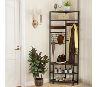 Costway 183 Cm Tall Corner Hall Tree 5-Tier Coat Rack W/ Shoe Storage Bench Rustic Brown