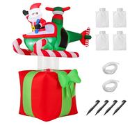 COSTWAY 183cm Christmas Santa Claus with Helicopter on Gift Box, Blowup Santa Flying Airplane with 3 LED Lights, Built-In Blower and 4 Water Bags, Outdoor Xmas Decoration for Garden, Yard & Lawn