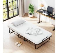 Costway 190 X 90 Cm Folding Bed Single Size Guest Bed With Memory Foam-White