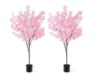 COSTWAY 190cm/6.2ft Tall Artificial Cherry Blossom Tree, Realistic Fake Blooming Flower Tree with 1170 Pink Flowers and Nursery Pot, Decorative Faux Floral Potted Plant for Office Home Wedding (2)