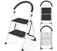 COSTWAY 2/3/4 Step Ladder, Folding Anti Slip Stepladder with Extra Wide Platform, Safe Lock and Rubber Hand Grip, 150kg Capacity Portable Safety Household Ladder Stool (2 Step)