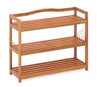 COSTWAY 2/3/5-Tier Shoe Rack, Acacia Wood Freestanding Shoe Shelf Storage Stand with Side Metal Hooks, Home Hallway Entryway Shoes Organiser Unit, Holds up to 12/18/30 Pairs (3 Tiers-74x26x62cm)