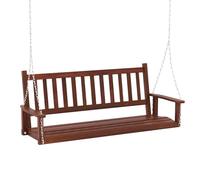 COSTWAY 2/3-Seater Garden Swing Chair, Poplar Wood Swing Bench Loveseat with Adjustable Hanging Chains, Outdoor Hanging Swing Seat Hammock for Patio Garden Yard Tree (Brown, 168 x 65 x 63cm)