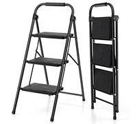 COSTWAY 2/3 Step Ladder, Folding Anti Slip Tread Stepladder with Wide Platform, Safe Lock and Hand Grip, 265kg Capacity Portable Safety Household Ladder Stool (3 Step)