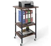 COSTWAY 2/3-Tier Mobile Printer Stand with Wheels, Rolling Desk Organizer Storage Shelf Printer Table Desktop Stand, Home Office Under Desk Cart Unit for Fax Machine (49 x 40 x 77cm, Rustic Brown)