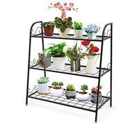 COSTWAY 2/3 Tier Plant Stand, Scrollwork Design Metal Flowers Pot Holder with Adjustable Foot Pads, Indoor Outdoor Plants Display Storage Rack Shelf for Balcony Garden Yard (3 Tiers)