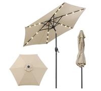 COSTWAY 2.3M/2.7M Lighted Garden Parasol, Outdoor Heavy Duty Umbrella with Tilt, 18 LED Lights, Crank Handle and Vented Canopy, Outdoor Sun-protective Canopy Market Table Umbrella (2.3M, Beige)