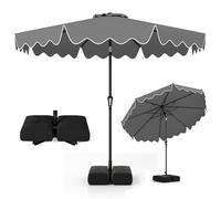COSTWAY 2.71M/2.8M/3M Garden Parasol, 8 Ribs Heavy-Duty Sun Shade Canopy with Tilt and Ruffled Edges, Outdoor Market Table Umbrella for Beach Balcony Pool(Grey-with Weighted Base, 2.8m)