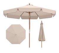 COSTWAY 2.71M/2.8M/3M Garden Parasol, 8 Ribs Heavy-Duty Sun Shade Canopy with Tilt and Ruffled Edges, Outdoor Market Table Umbrella for Beach Balcony Pool(Beige, 3m)