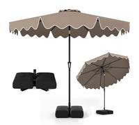 COSTWAY 2.71M/2.8M/3M Garden Parasol, 8 Ribs Heavy-Duty Sun Shade Canopy with Tilt and Ruffled Edges, Outdoor Market Table Umbrella for Beach Balcony Pool(Brown-with Weighted Base, 2.8m)