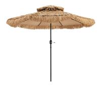 COSTWAY 2.7m/3m Thatched Tiki Parasol, Tilt Adjustment Hawaiian Patio Beach Umbrella with Manual Crank System, Air Vent & 8 Ribs, 2 Tier Tropical Straw Sunshade for Garden Poolside Courtyard(2.7m)