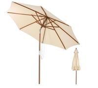 COSTWAY 2.7M/3M Wooden Patio Parasol, Outdoor Rope Pulley Operated Sun Shade Umbrella with 8 Ribs, Air Vent & Tilt Adjustment, Waterproof Market Table Parasol for Garden Beach Poolside (271 x 253 cm)