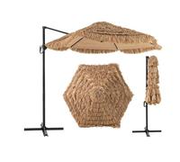 COSTWAY 2.7m Cantilever Tiki Parasol, Hawaiian Style Patio Beach Umbrella with Vented Top, Heavy-Duty Outdoor Hula Thatched Umbrella for Garden Poolside Courtyard