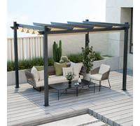 Costway 2.9 X 3.6 M Outdoor Retractable Pergola Aluminum Patio Shelter W/ Canopy Beige