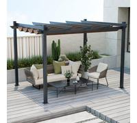 Costway 2.9 X 3.6 M Outdoor Retractable Pergola Aluminum Patio Shelter W/ Canopy Brown