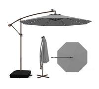 COSTWAY 2.9M/3M Garden Cantilever Parasol, Outdoor Offset Banana Hanging Umbrella with LED Lights, Crank Handle and 360° Rotation, Water-proof Sun Shade Canopy (3M, Dark Gray, with 40 Lights)