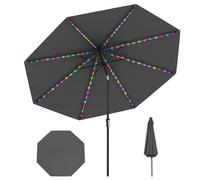 COSTWAY 2.9m Garden Parasol, 96 Solar Powered LED Lights Patio Umbrella with Tilt, Crank Handle & Vented Top, 8 Ribs UV Protective Outdoor Table Sun Shade for Market Yard Pool (Grey)