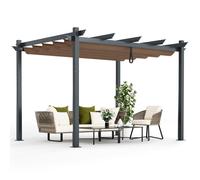 Costway 2.9X3.6 m Outdoor Retractable Pergola Aluminum Grill Pergola w/Canopy Cover Brown in Dark Brown COSTWAY Dark Brown