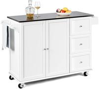 Costway 2-Doors Rolling Kitchen Island Cart with 3 Drawers-White