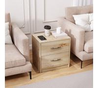 Costway 2-Drawer Bedside Table Compact Floor Night Table End Table Oak