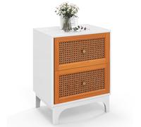Costway 2 Drawer Rattan Nightstand Boho Accent Table Bedroom Bedside Table in White COSTWAY White