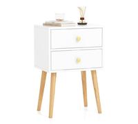 Costway 2-Drawer Sofa Side Bedside Table W/ Solid Wood Legs-White