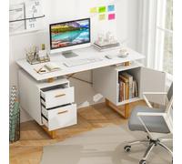 Costway 2 Drawers Computer Desk Modern Vanity Table With Floating Desktop-White
