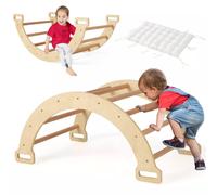 Costway 2-in-1 Arch Rocker Double-Sided Climbing Arch Wooden Ladder with Soft Cushion in Natural COSTWAY Natural