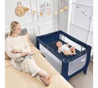 Costway 2-in-1 Baby Playpen Foldable Baby Activity Center w/ Mattress in Dark Blue COSTWAY Dark Blue