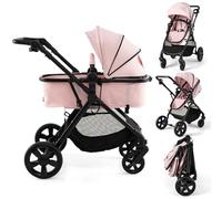 COSTWAY 2 in 1 Baby Pushchair, Foldable Travel System Pram with Reversible Seat, Adjustable Canopy & Handle, Storage Basket, Cup Holder, Lightweight Infant Stroller for 0-36 Months (Pink)