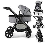 COSTWAY 2 in 1 Baby Pushchair, Foldable Travel System Pram with Reversible Seat, Adjustable Canopy & Handle, Storage Basket, Cup Holder, Lightweight Infant Stroller for 0-36 Months (Grey)