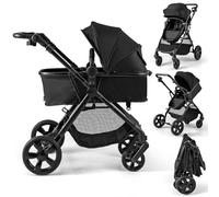 COSTWAY 2 in 1 Baby Pushchair, Foldable Travel System Pram with Reversible Seat, Adjustable Canopy & Handle, Storage Basket, Cup Holder, Lightweight Infant Stroller for 0-36 Months (Black)