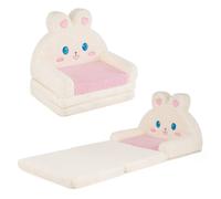 Costway 2-in-1 Bunny Patterns Convertible Kids Sofa to Lounger Couch 18-36 Months Old in Pink COSTWAY Pink