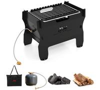 Costway 2-In-1 Camping Grill Patio Portable Dual Fuel Charcoal Wood Gas Firepit-Black