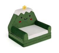 Costway 2-in-1 Christmas Patterns Convertible Kids Sofa to Lounger Folding Toddler Couch in Green COSTWAY Green